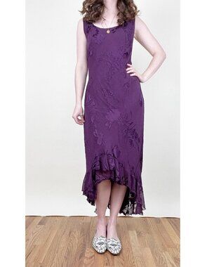 Vintage 90s Silk Bias Cut Floral Ruffle Dress Wedding Guest Romantic 1990s Y2K